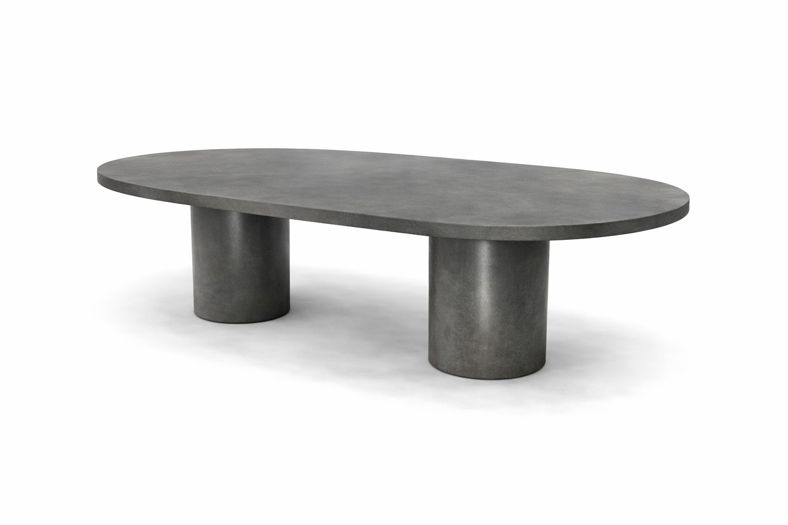 Concrete oval table on smooth pillars
