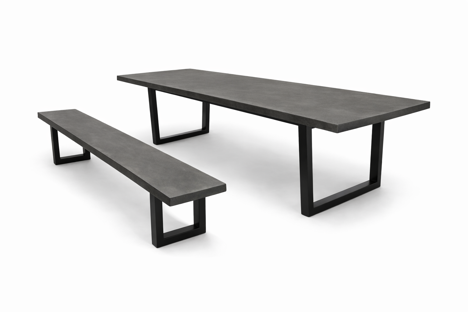 Concrete table with matching bench seat black frame