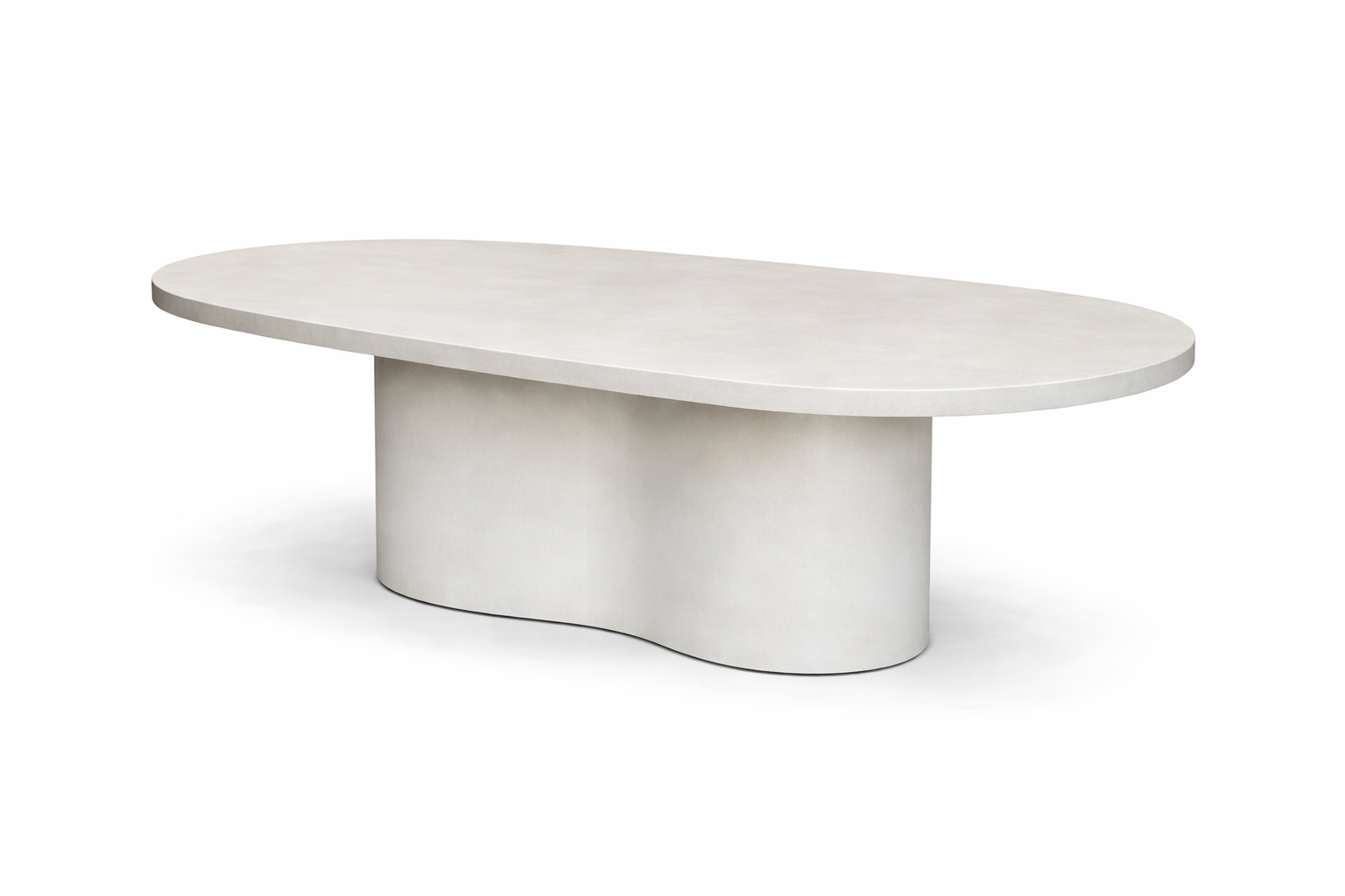 Concrete oval table on smooth curved pillar