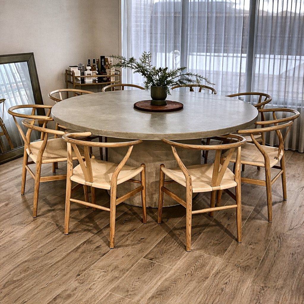 Round dining table with black frame