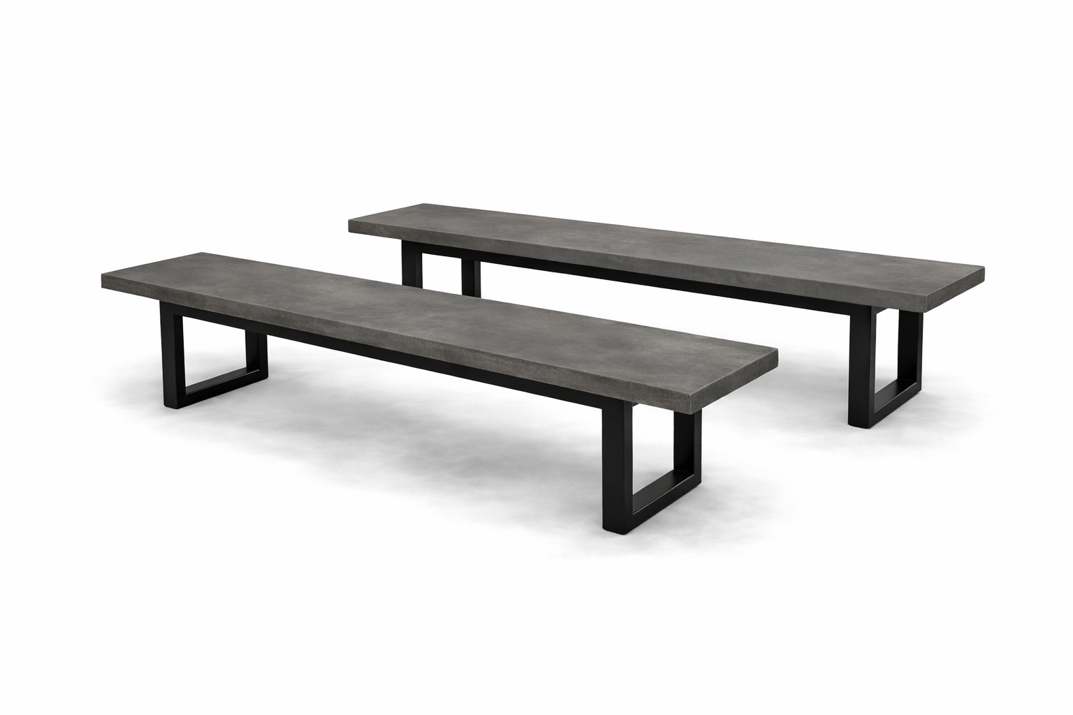 Concrete bench seat on steel frame